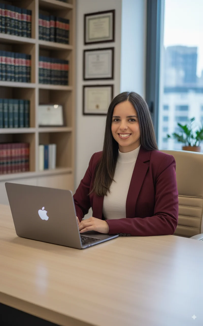Dra. Artieda trabajando en su estudio jurídico