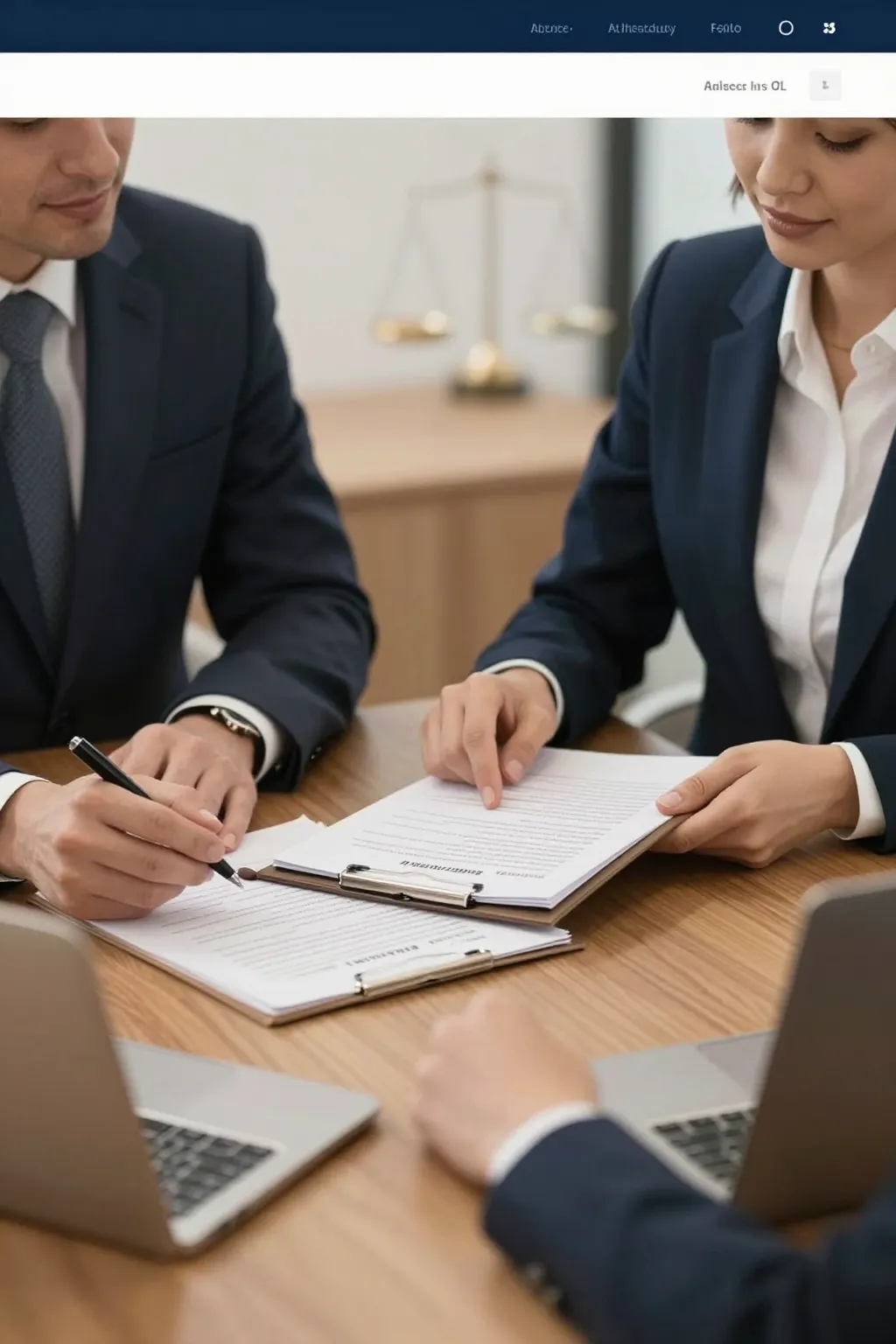 Reunión de asesoramiento legal con documentación y seguimiento profesional